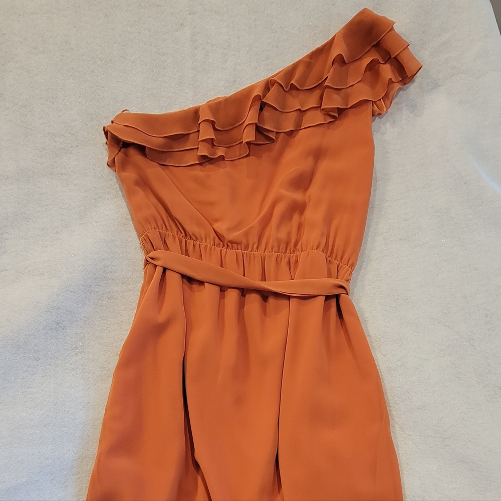 Elegant One-Shoulder Orange Dress